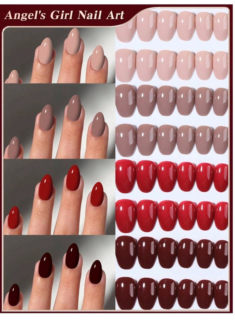 Shein 96Pcs/Box (4Mixed ) Short Oval Brown & Black & Red Colors Tip Press On Nails Short Acrylic Nail Tips Full Cover False Nail ,Contain 1Pc Jelly Glue And 1Pc Nail File,With Storage Box As For Suitable For Women And Girls Daily Life And Party Use Nail Supplies Nails - Image 1
